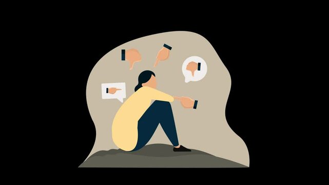 Social Media Depression Due to Online Criticism | 2D Cartoon Animation | Transparent Background (Alpha Channel)