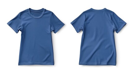 High-quality front and back view of a blue t-shirt mockup on white background for professional presentation