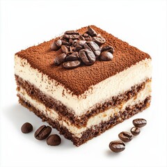 Delicious Tiramisu Dessert Square with Coffee Beans Garnish