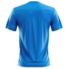 Back view of a blue t-shirt mockup isolated on white, perfect for apparel branding