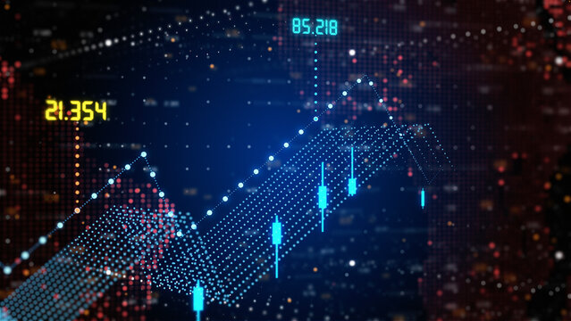 Trading chart showing numbers increase and decrease on globe areas