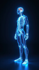 Vagus Nerve Stimulation, VNS - Man's skeleton with illuminated nerve pathways, representing the human body response to this medical treatment.