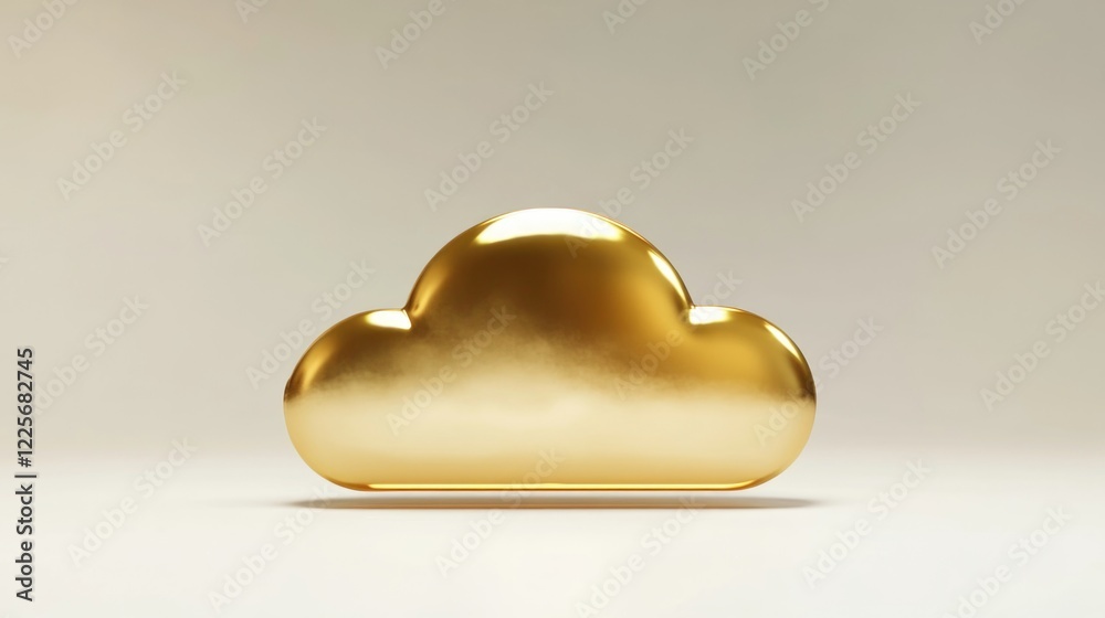 Poster golden cloud symbol representing cloud computing and digital data storage technology concept on soft
