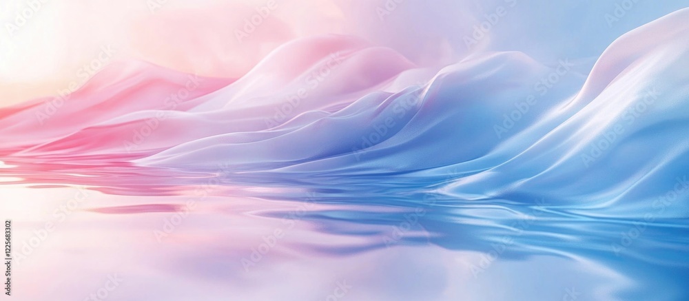 Poster soft blue waves with pastel gradient reflections and ample empty space for text create a serene and 