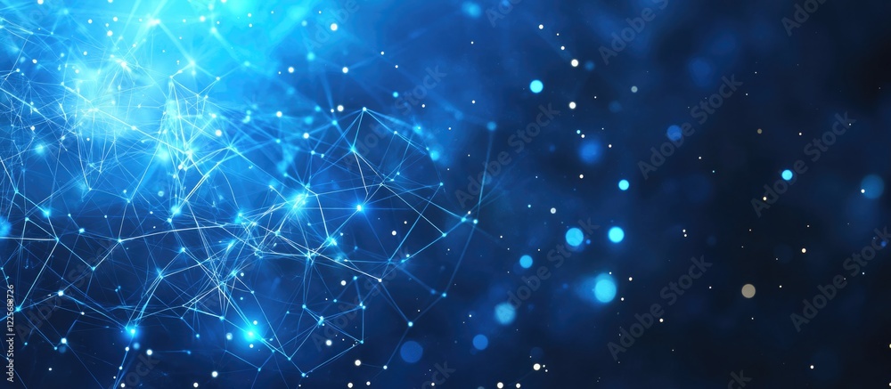 Poster blue neuron plexus background featuring neural connections and round light space, ideal for neurobio