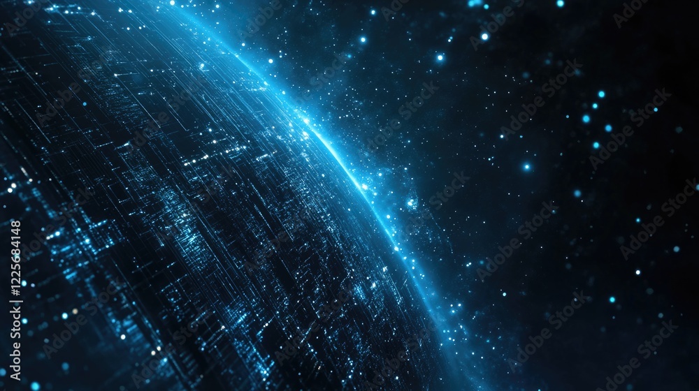 Poster futuristic digital cosmos with luminous data points illustrating web design and technological concep
