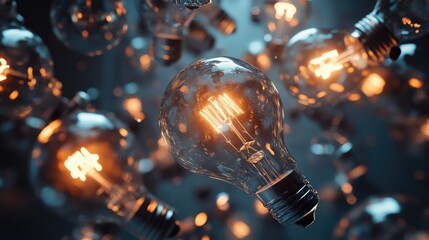 Futuristic Light Bulbs Interacting with Metallic Elements in Captivating 3D Environment