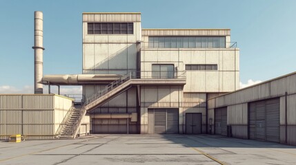 Obraz premium Industrial building exterior, concrete structure, daytime.
