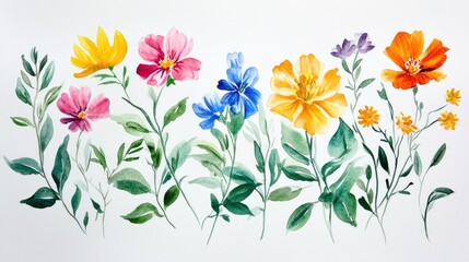 Colorful Floral Watercolor Illustrations Featuring a Variety of Flowers and Greenery Ideal for Artistic and Decorative Purposes
