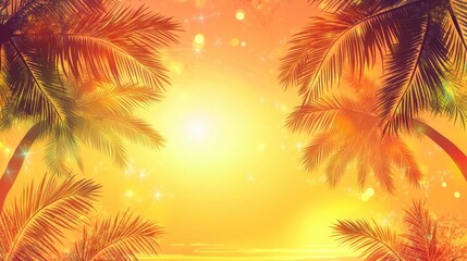 Tropical palm tree sunset backdrop ideal for summer parties with vibrant colors and spacious area for custom text or messages
