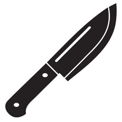 knife icon, sharp blade, black silhouette, simple design, minimalist, kitchen utensil, cutting tool on transparent background