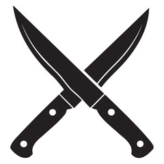 knife icon, sharp blade, black silhouette, simple design, minimalist, kitchen utensil, cutting tool on transparent background