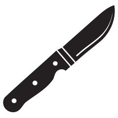 knife icon, sharp blade, black silhouette, simple design, minimalist, kitchen utensil, cutting tool on transparent background