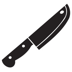 knife icon, sharp blade, black silhouette, simple design, minimalist, kitchen utensil, cutting tool on transparent background