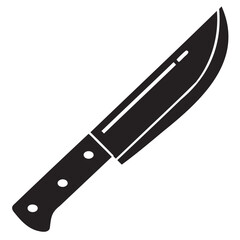 knife icon, sharp blade, black silhouette, simple design, minimalist, kitchen utensil, cutting tool on transparent background