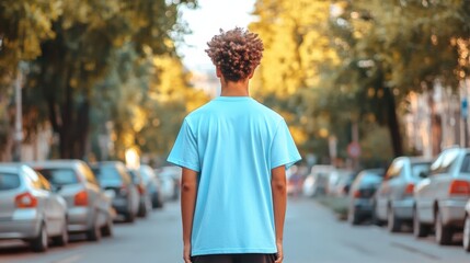 Obraz premium Young Man Walks Away Down City Street