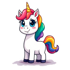Naklejka premium multicolored cartoon unicorn on a transparent background