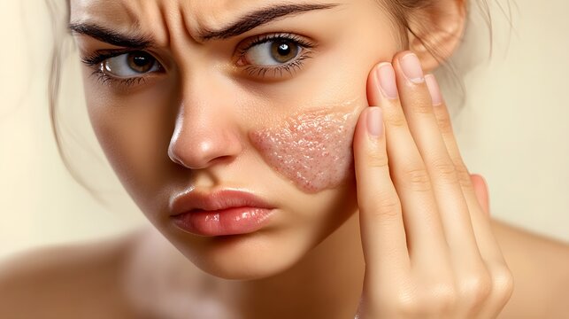 Woman Applying Facial Scrub Skincare Treatment Acne Problem