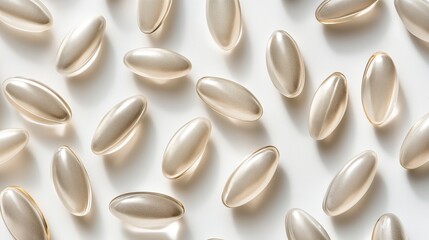 Capsules arranged on a flat surface in a bright setting