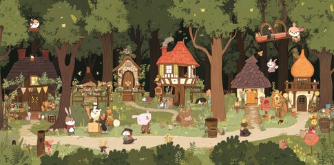 Enchanted Forest Village Homes Animals Shops