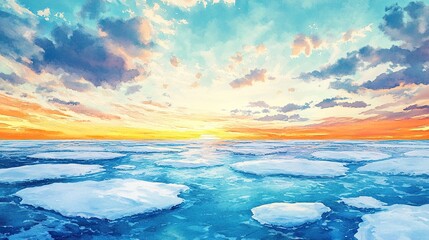 A calming watercolor village landscape enveloped by lush greenery