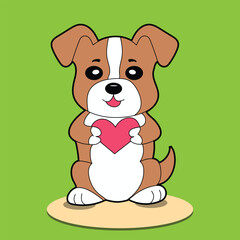 Cool dog Holding a love Cartoon Vector Icon Illustration