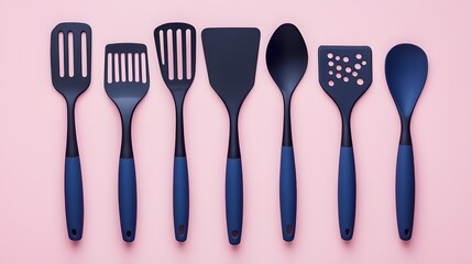 Fototapeta premium Modern Kitchen Utensils Flatlay Pink Background