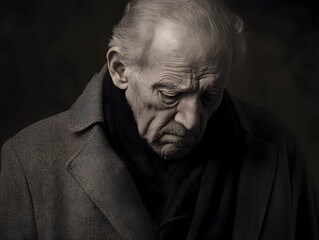 Obraz premium Pensive Elderly Man Portrait Sepia Tone