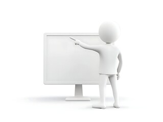 manager pointing computer screen discussing project isolated white background