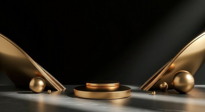 Elegant gold pedestal display with geometric shapes and shadows