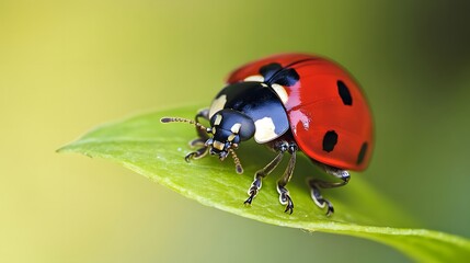 Fototapeta premium Macro Photography of Ladybug on Green Leaf