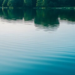 Serene Lake Water Reflection: Tranquil Green Trees and Ripples