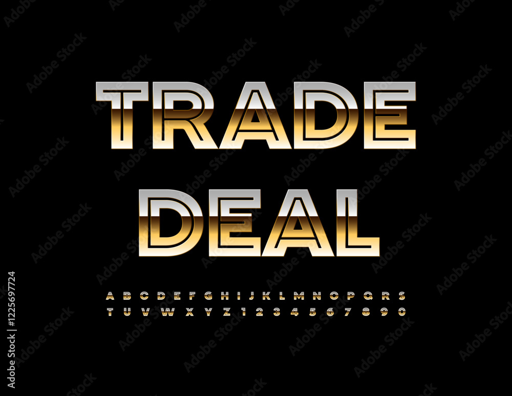 Wall mural Vector Commerce icon Trade Deal. Premium Gold Font. Digital Tech Alphabet Letters and Numbers set