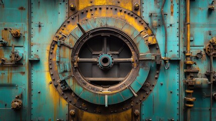 Obraz premium Rusted Metal Door with Circular Mechanism