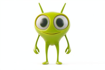 smiling alien one large eye antennae isolated white background