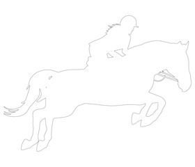 Contour of jockey and jumping horse, equestrian sport. Vector illustration