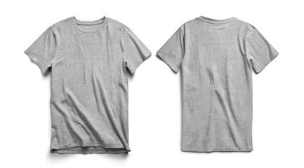 Front and back view of heather grey t-shirt isolated for product photography