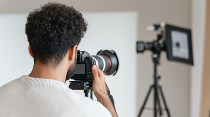 Obraz premium Person Seeking Camera Assistance in Photography Studio