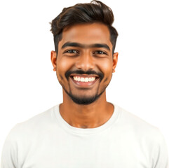 Fototapeta premium Happy young Indian man isolated on transparent background