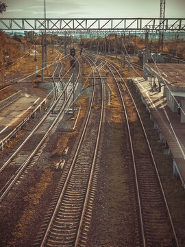 Railway tracks, railroad line landscape
