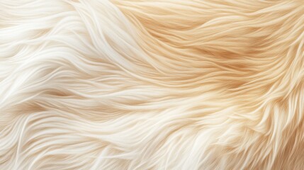 Close-up texture of soft, wavy fur in cream and beige tones.