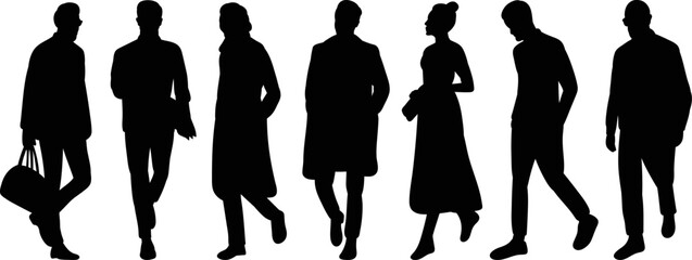 walking people black silhouette vector