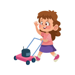 Girl Pushing Toy Mower