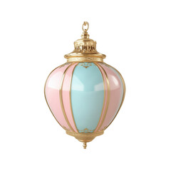 Fototapeta premium 3D pastel blue and pink lantern with gold accents, combining traditional design with a soft, modern color scheme, ideal for festive or decorative use. Isolated on transparent background, png