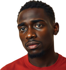Sad young black African American man isolated on transparent background