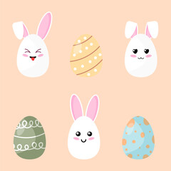 A set of cute Easter eggs and bunnies in vector format. Designed in soft pastel tones, perfect for greeting cards, invitations, children’s products, and festive decorations.
