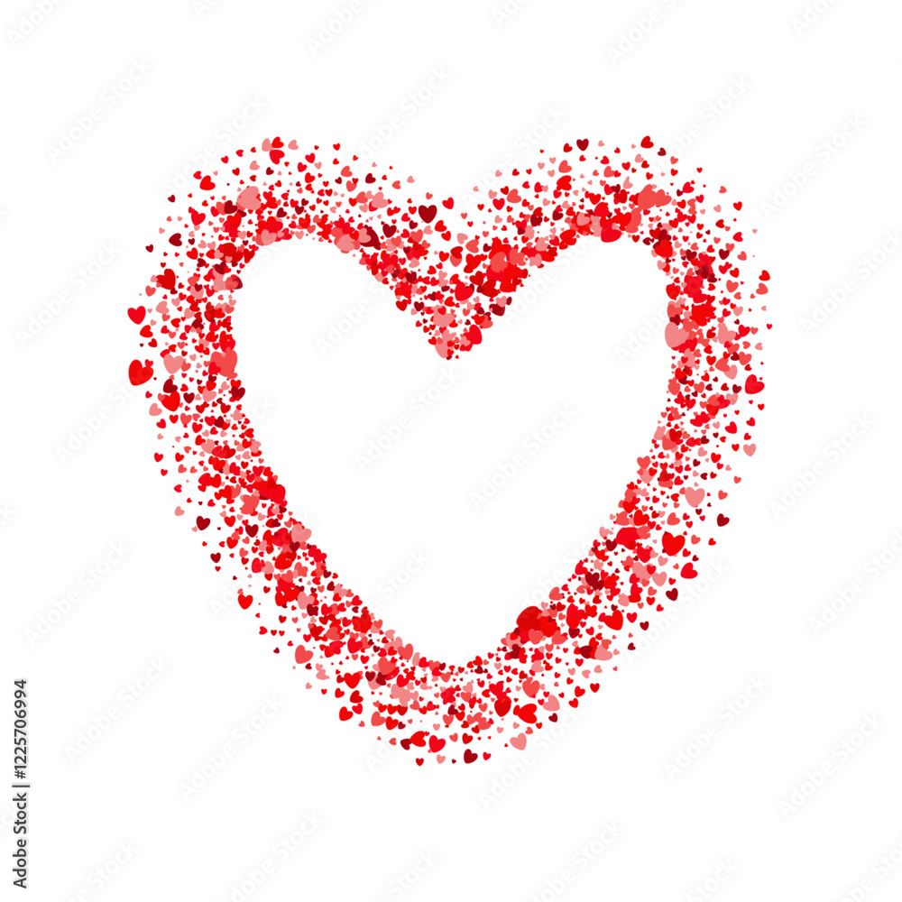 Aufkleber Red heart confetti splashes in heart shape frame isolated  on transparent background 