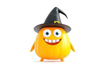 Naklejka premium silly pumpkin character wearing witch hat isolated white background