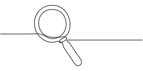 Magnifying Glass Continuous Line Icon, One continuous line illustration of magnifying glass. Continuous line drawing of magnifying glass lens. Vector illustration, A magnifier drawing in one line. 