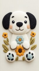 Playful labrador puppy art children's book wool felt fabric pale beige background whimsical concept
